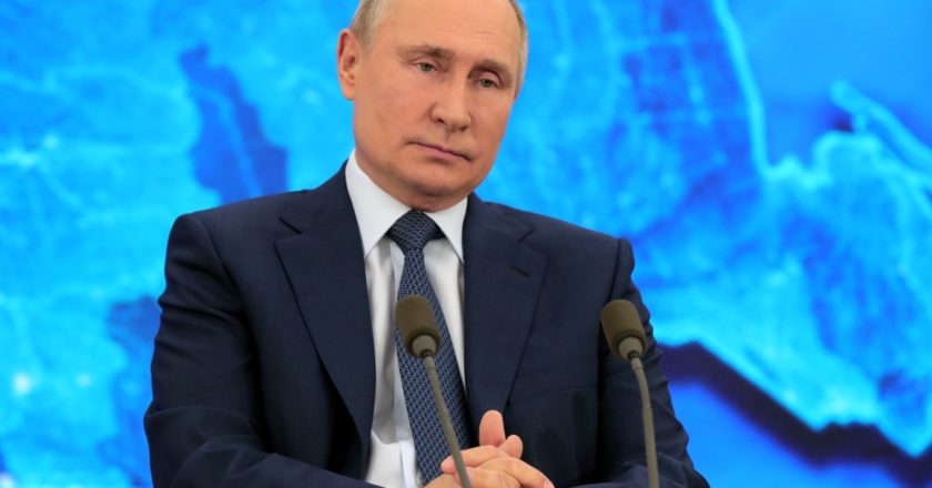 Президент РФ Владимир Путин на большой ежегодной пресс-конференции в режиме видеоконференции. Михаил Климентьев / РИА Новости