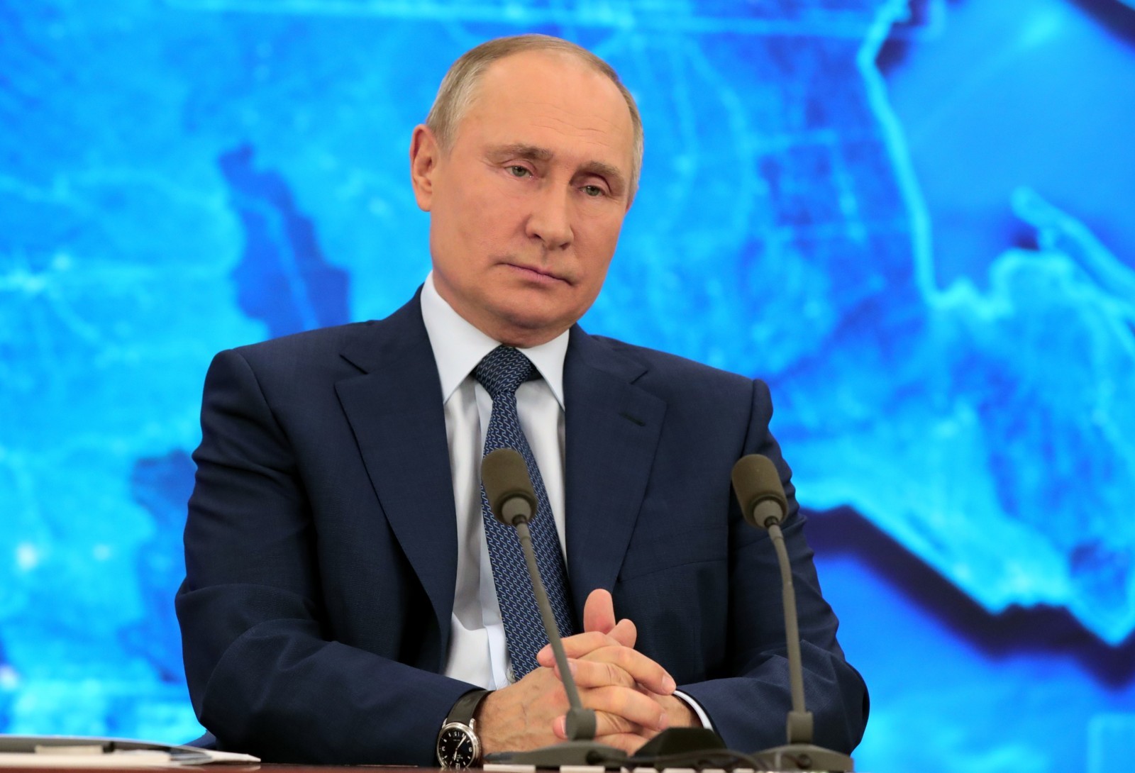 Президент РФ Владимир Путин на большой ежегодной пресс-конференции в режиме видеоконференции. Михаил Климентьев / РИА Новости